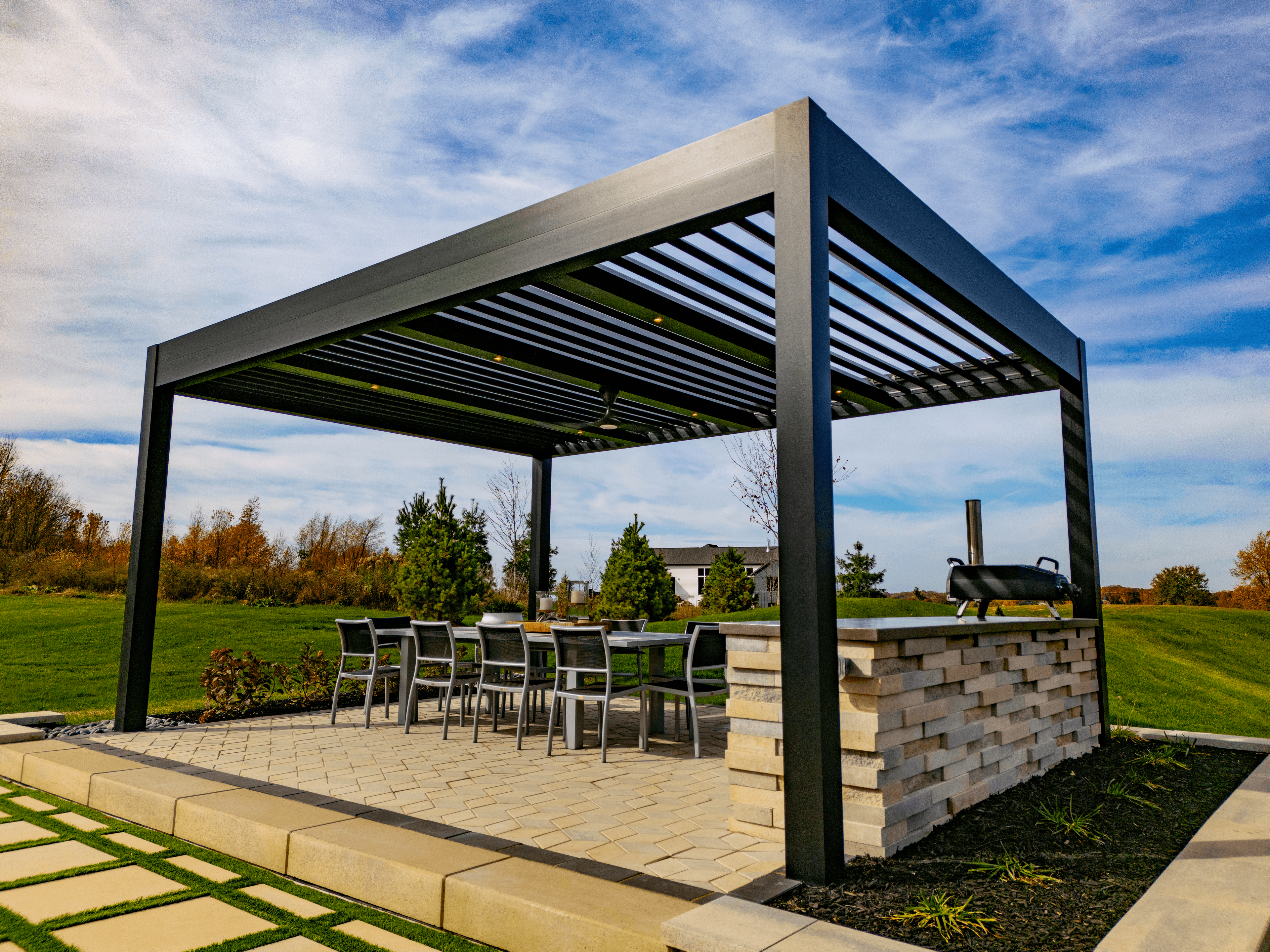 residential black r blade outdoor dining pool