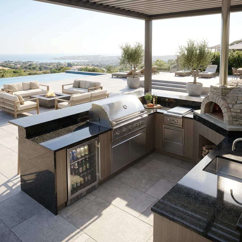 Pergola + Screens + Outdoor Kitchen