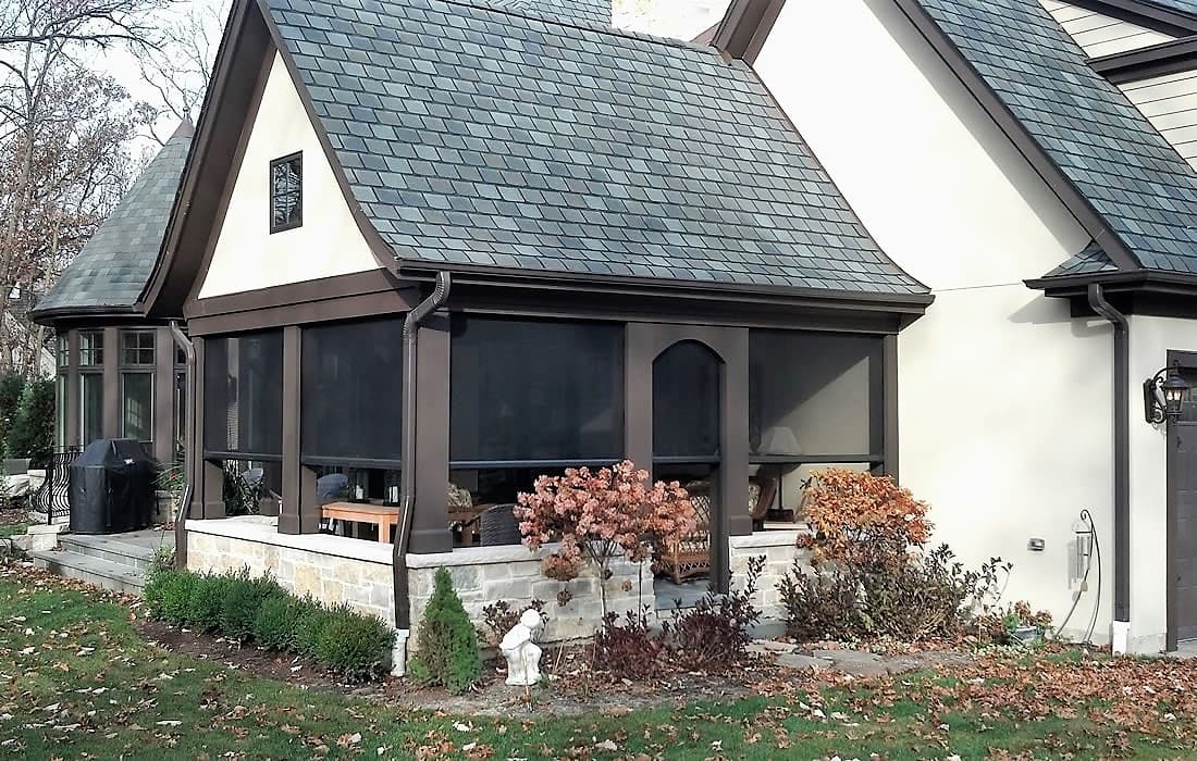 Motorized retractable screens on patio