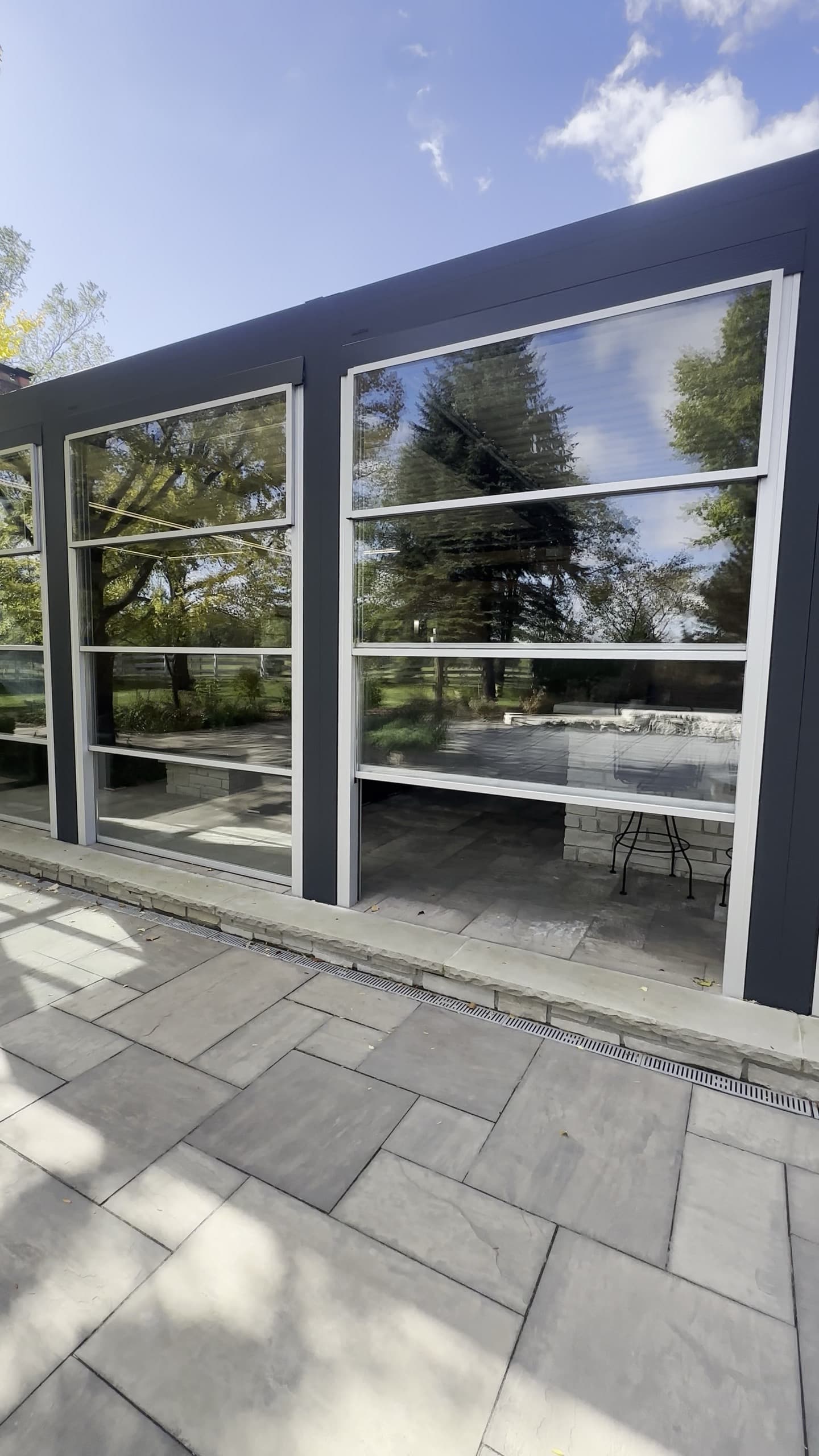 Exterior glass walls on a completed outdoor room