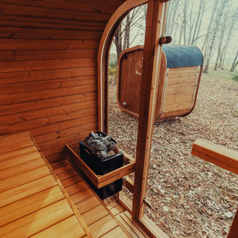 Outdoor sauna with landscape setting